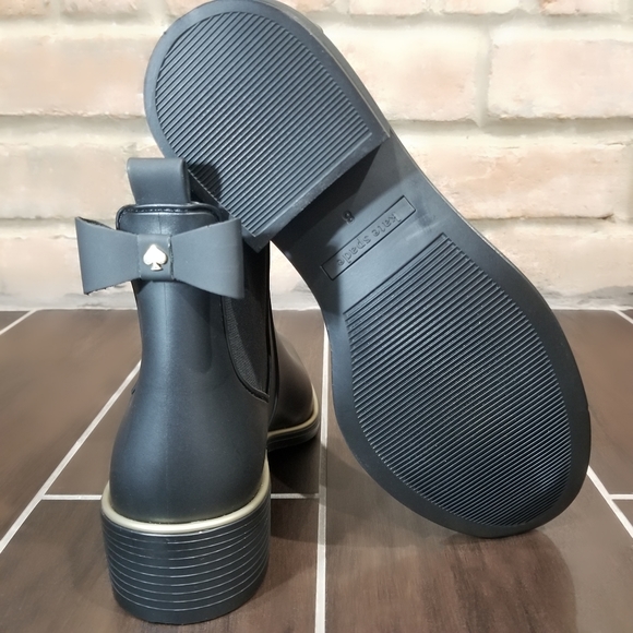KATE SPADE Edimburg Rubber Rain Boots Black/Gold - Picture 4 of 6